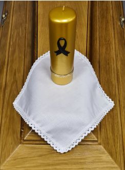 Bougie deuil ruban noir avec mouchoir vintage personnalisable