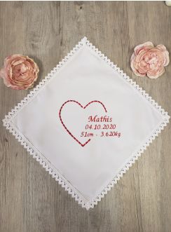 Mouchoir blanc coton Cœur Naissance
