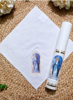 Set Bougie et Mouchoir Vierge Marie Personnalisable - Baptême, Communion