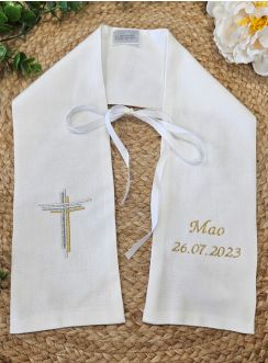 Etole de baptême lin avec croix moderne