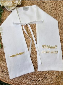 Echarpe baptême lin broderie princière