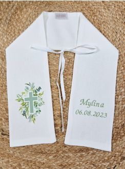 Etole de baptême lin Collection "Croix Fleurie"