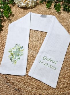 Etole Baptême coton gaze Croix Chrétienne vert
