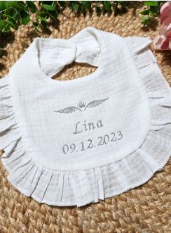 Bavoir bébé en coton de gaze et froufrou - Personnalisable