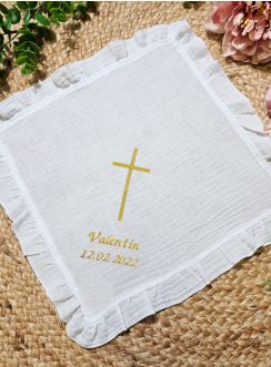 Mouchoir coton de gaze blanc froufrou