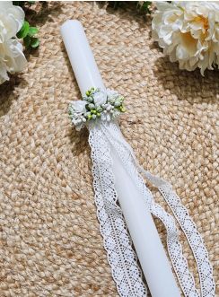 Noeud pour Cierge en Dentelle Ancienne – Accessoire de Baptême ou Communion