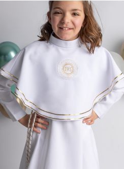 Cape de communion blanche et or dorée pour fille ou garçon