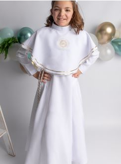 Aube de communion fille avec cape brodée et cordon
