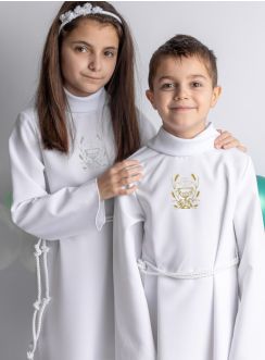 Aube de communion mixte + Broderie Calice