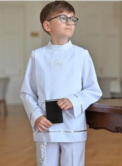 Tunique courte de communion garçon blanche avec cordon 