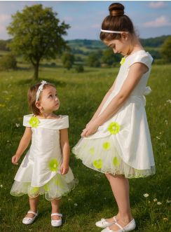 Robe cérémonie fille - bébé Pétale ivoire fleur vert anis Vert anis