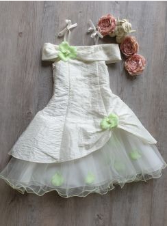 Robe cérémonie fille - bébé Pétale ivoire fleur vert anis Vert anis