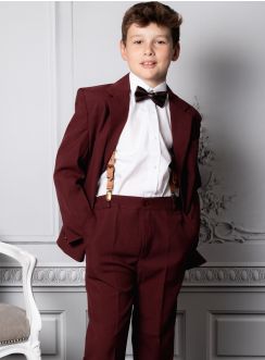 Costume bordeaux garçon pas cher avec bretelles so chic !