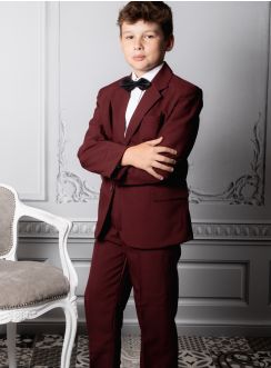 Costume garçon pas cher bordeaux avec noeud papillon