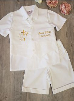 Tenue baptême été garçon Croix et Colombe