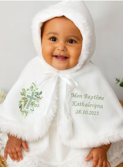 Cape polaire pour baptême hiver collection Croix Fleurie