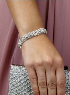 Bracelet de strass large souple Gris argent