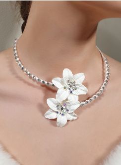 Collier mariage ouvert fleur et strass