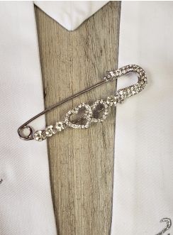 Broche épingle à nourice bijou strass cœur ARGENT