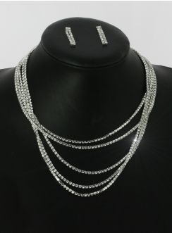 Collier multirang strass - bijoux soirée argenté