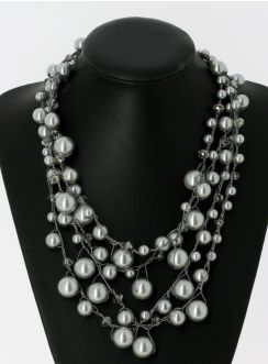 gros collier perle gris - bijoux de soirée fantaisies et pas cher