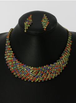 parure de bijoux pour soirée multicolor collier strass + boucles