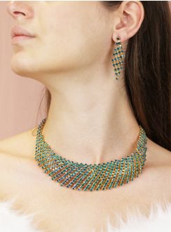 parure de bijoux pour soirée multicolor collier strass + boucles