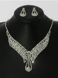 parure bijoux collier col strass avec pendants