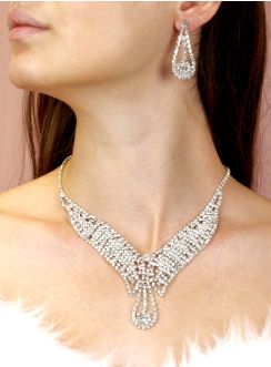 parure bijoux collier col strass avec pendants