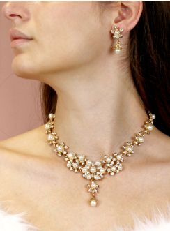 Parure bijoux collier + boucles Ivoire - Ecru