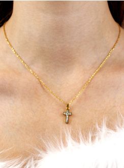 croix strass avec chaine couleur argent cadeau communion baptême