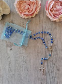 chapelet miséricorde perles transparentes bleu roy