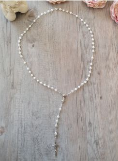 chapelet communion perle coeur blanche