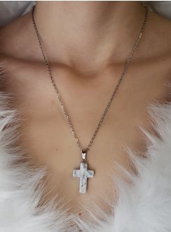 Croix pierre blanche bijou communion baptême ou mariage