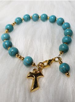Bracelet chrétien en Perles Turquoise avec la croix de St Antoine