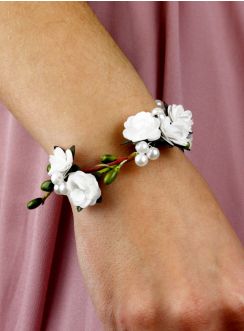 Bracelet demoiselle d'honneur fleurs blanches & perles - Fait main