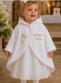 Cape baptême polaire blanche - Personnalisable