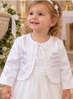 Veste de baptême en satin personnalisée par broderie