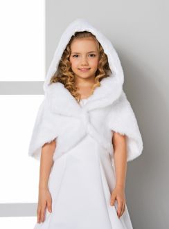Cape fausse fourrure enfant avec capuche blanche ou ivoire