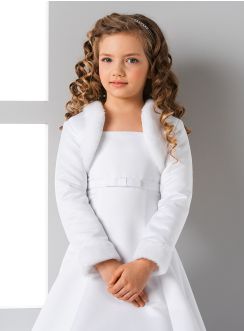 boléro mariage enfant satin blanc fourrure