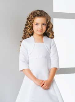 Boléro satin enfant cérémonie mariage manches 3/4 blanc