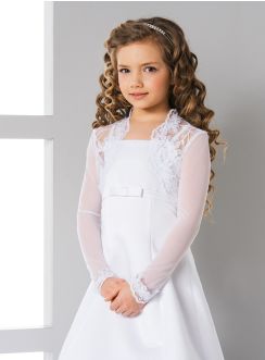 Boléro communion enfant manches longues blanc