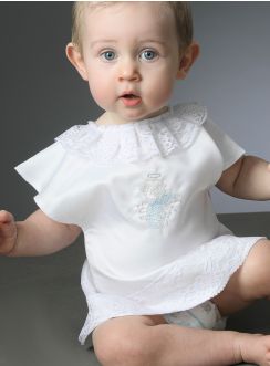 brassière bapteme vêtement blanc avec ange bleu