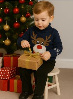 Pull Noël enfant renne rouge