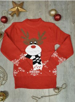 Pull Noël enfant renne rouge