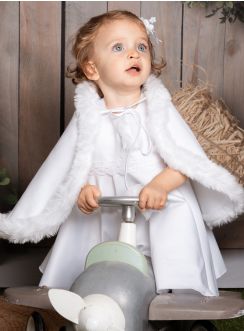 Cape blanche polaire et fourrure pour fille