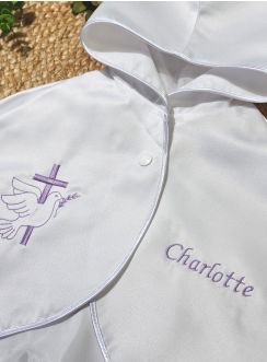 Cape blanche capuche enfant pour baptême ou communion