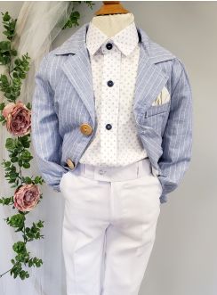 Costume enfant pour mariage blanc et bleu
