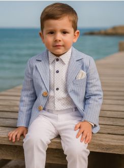 Costume enfant pour mariage blanc et bleu