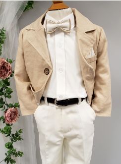 Costume garçon 4 pièces Lin beige et ivoire